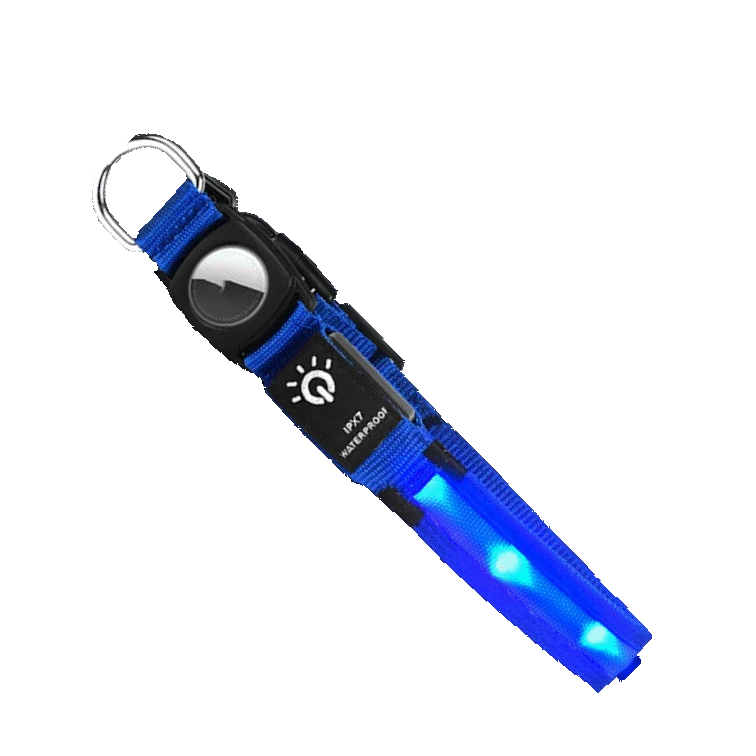 True Blue Pets Waterproof LED Dog Collar with Airtag Pocket