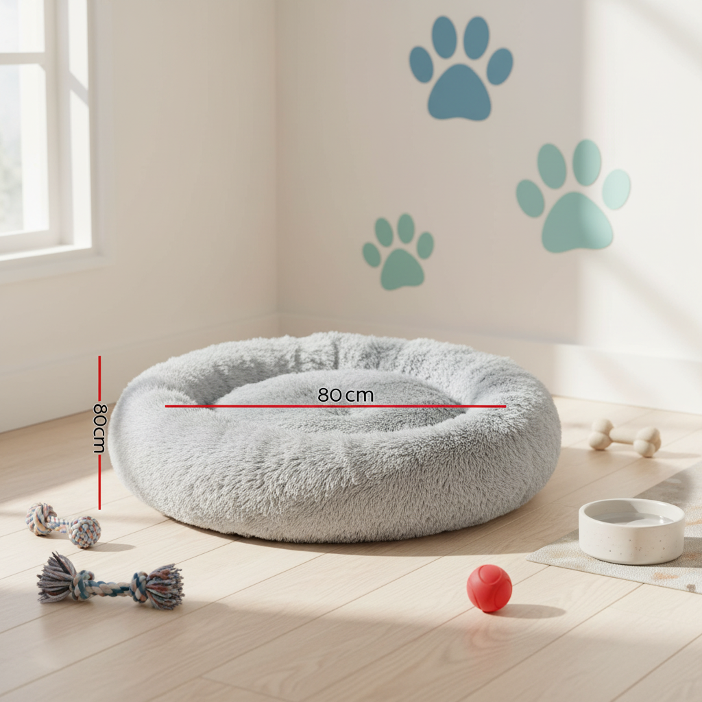 True Blue Pets Calming Extra Large Soft Plush Pet Bed in Light Grey