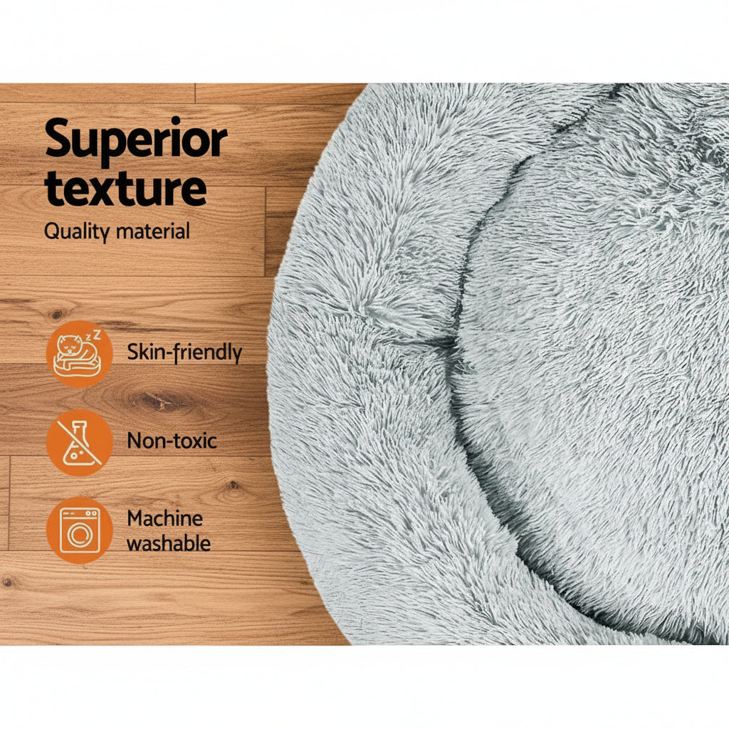 True Blue Pets Calming Extra Large Soft Plush Pet Bed in Light Grey