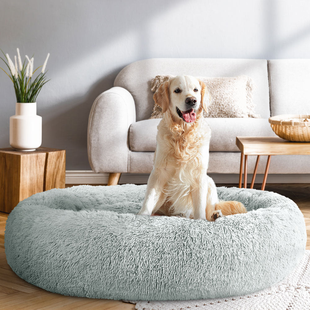 True Blue Pets Calming Extra Large Soft Plush Pet Bed in Light Grey