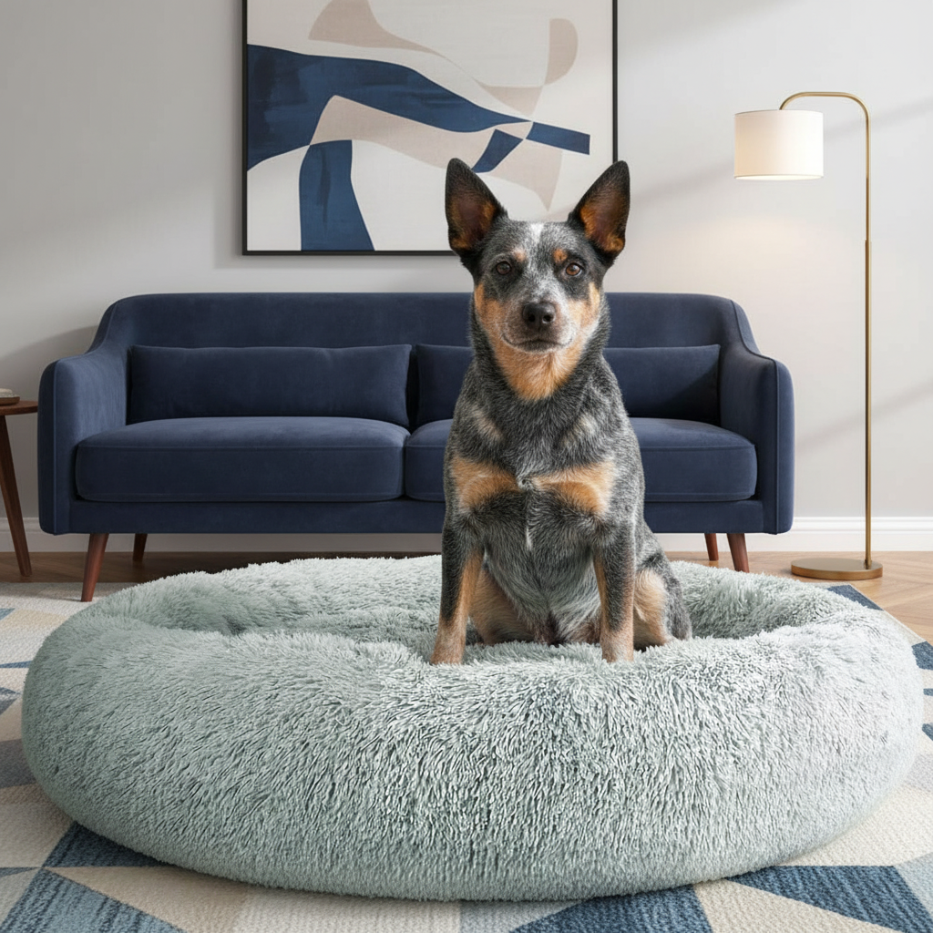 True Blue Pets Calming Extra Large Soft Plush Pet Bed in Light Grey