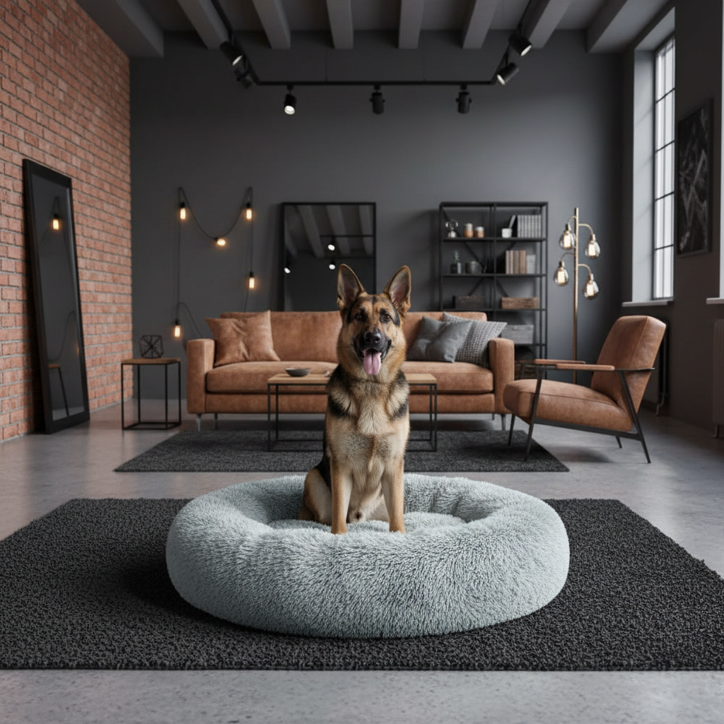 True Blue Pets Calming Extra Large Soft Plush Pet Bed in Light Grey