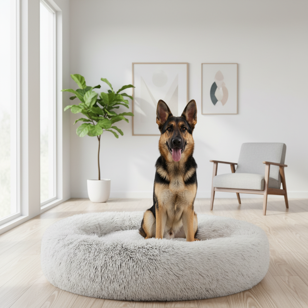 True Blue Pets Calming Extra Large Plush Pet Bed in White & Brown