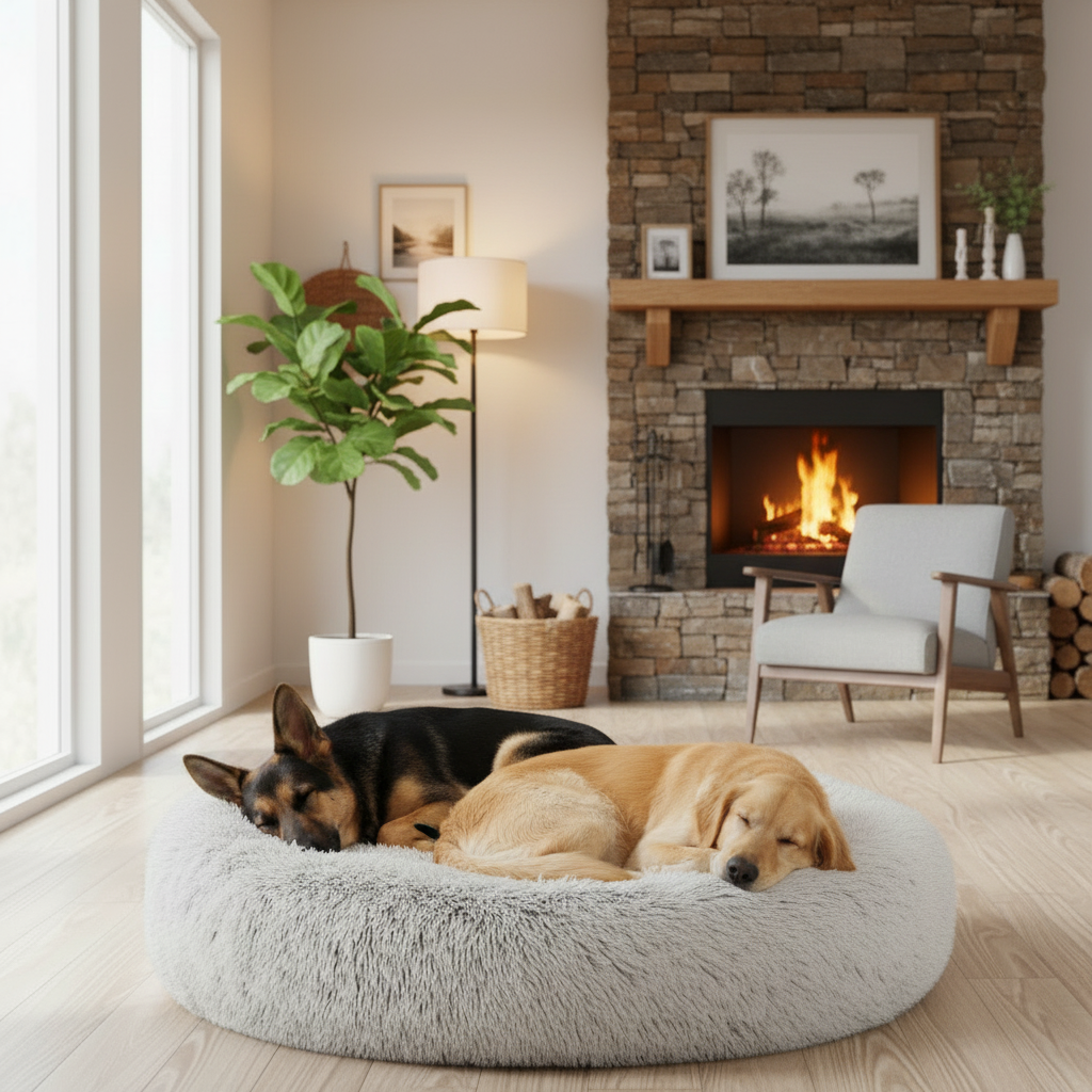 True Blue Pets Calming Extra Large Plush Pet Bed in White & Brown