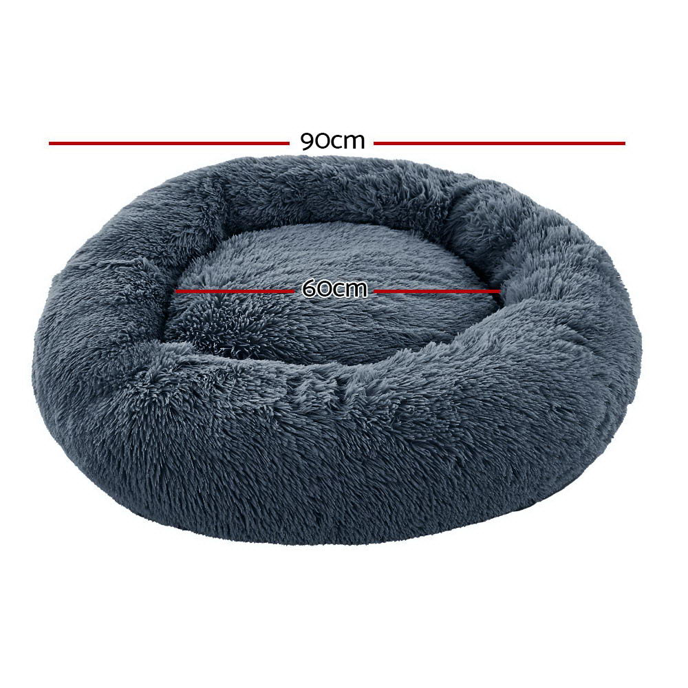 True Blue Pets Large Calming Soft Plush Dog & Cat Bed in Dark Grey