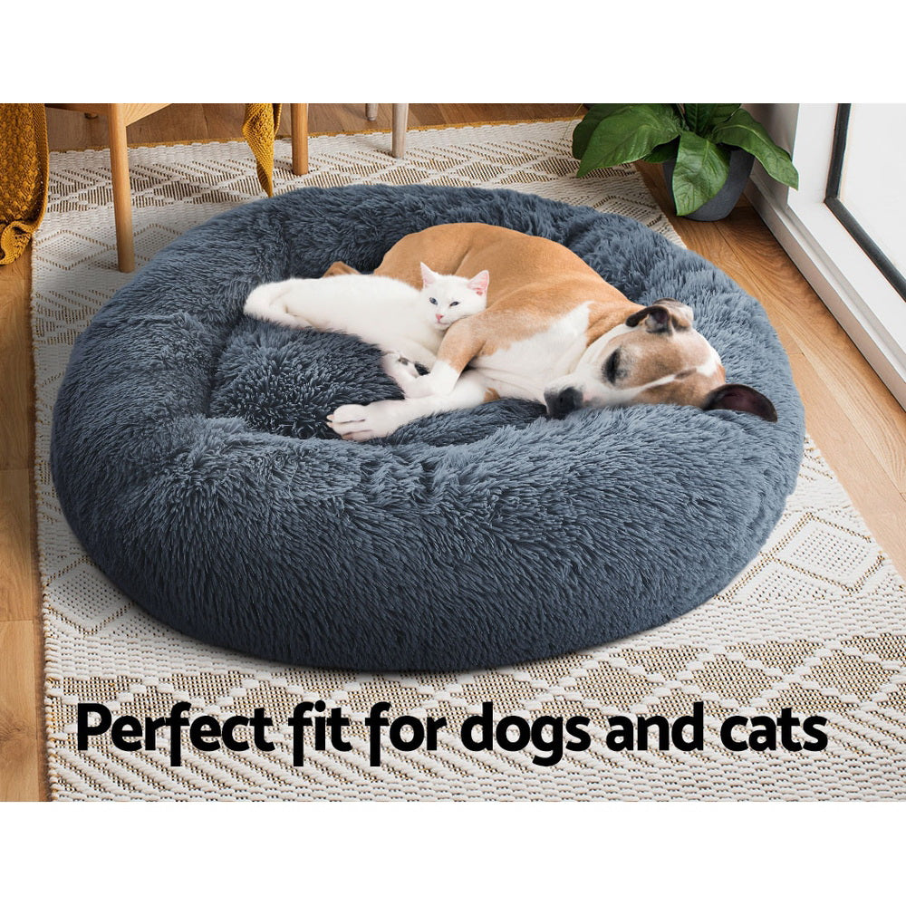 True Blue Pets Large Calming Soft Plush Dog & Cat Bed in Dark Grey