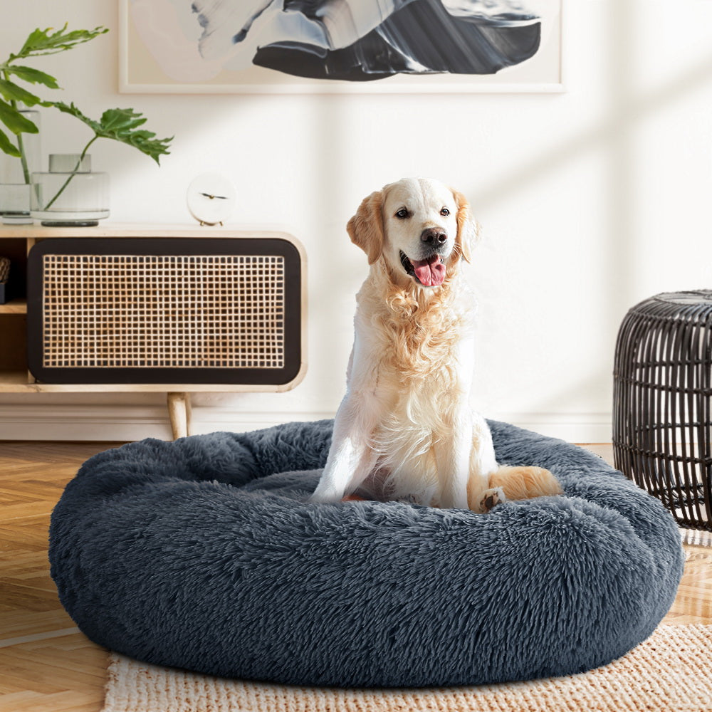 True Blue Pets Large Calming Soft Plush Dog & Cat Bed in Dark Grey