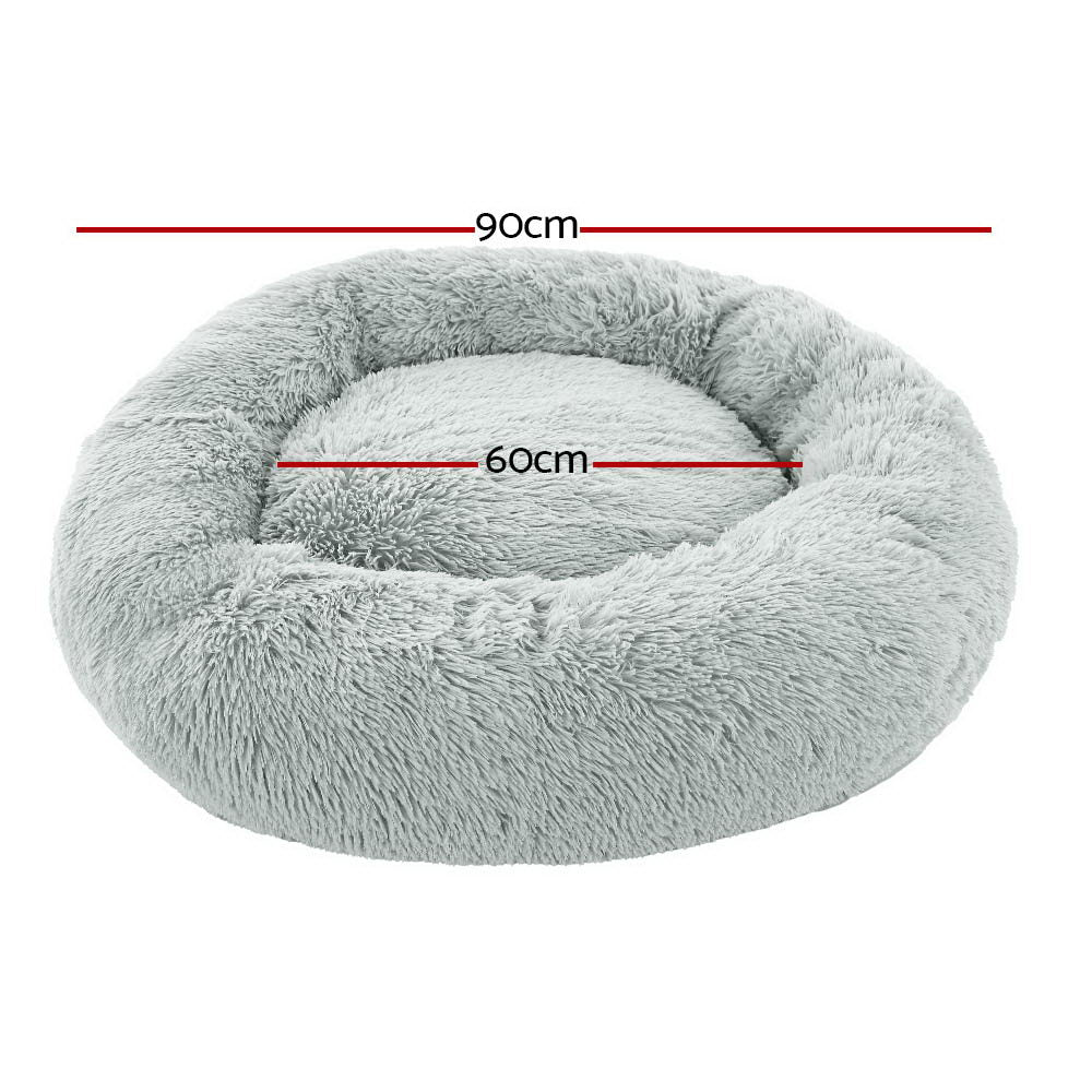 True Blue Pets Luxe Calming Plush Pet Bed in Light Grey - 90cm Large