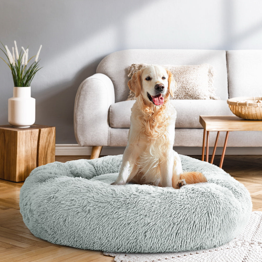 True Blue Pets Luxe Calming Plush Pet Bed in Light Grey - 90cm Large