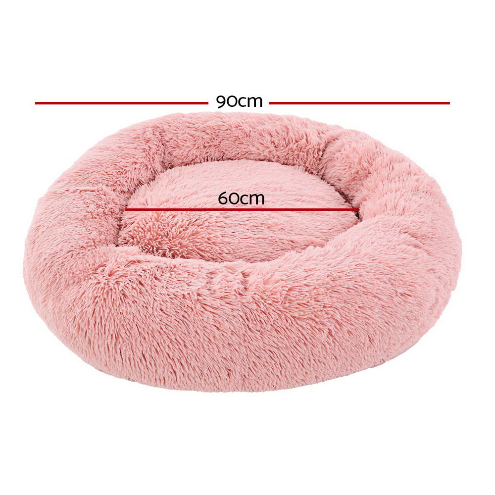 True Blue Pets Calming Plush Pet Bed - Large 90cm Pink Velvet Comfort