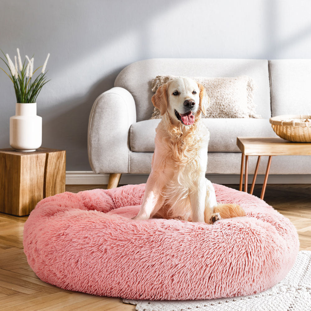 True Blue Pets Calming Plush Pet Bed - Large 90cm Pink Velvet Comfort
