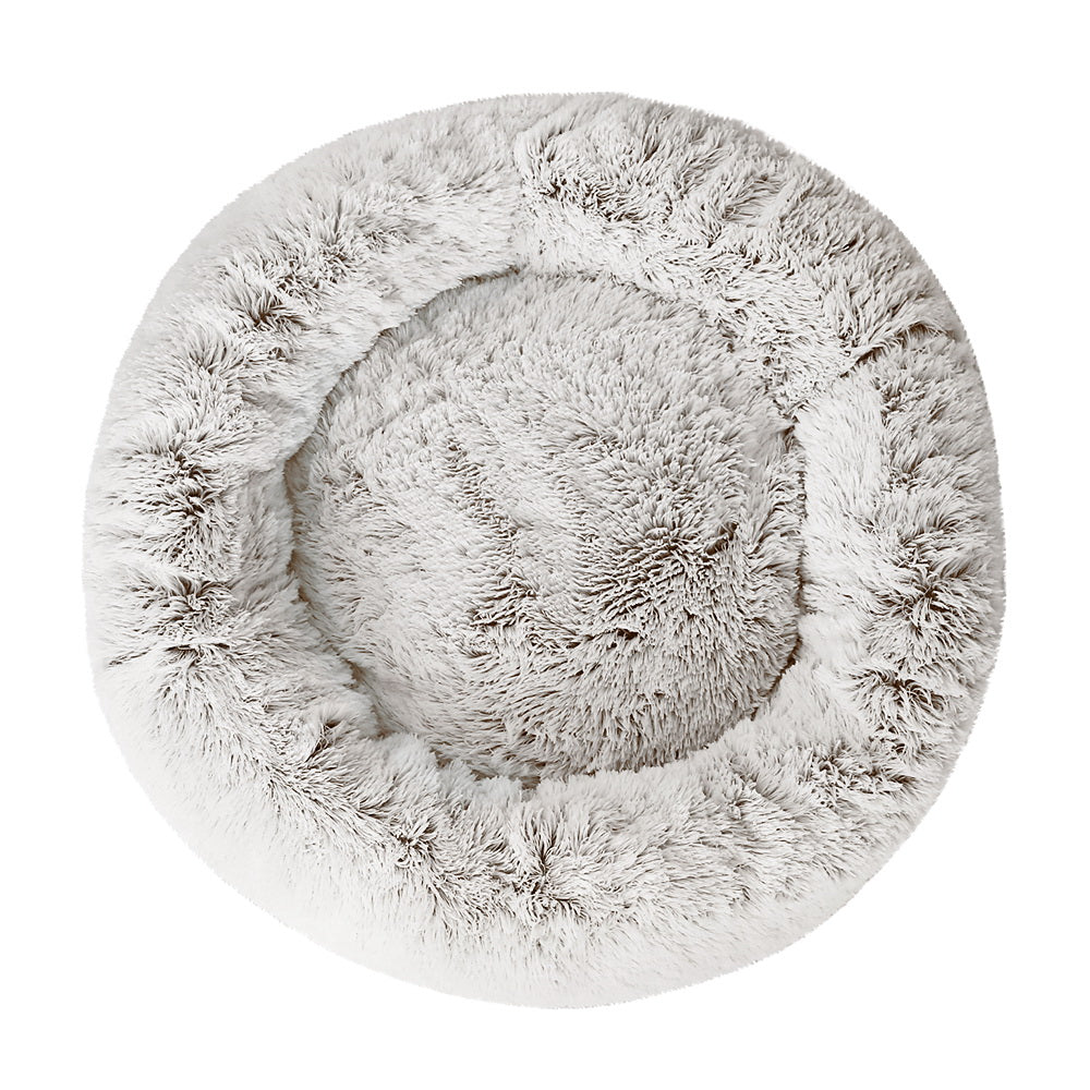 True Blue Pets Large Calming Plush Dog and Cat Bed - White with Brown Accents