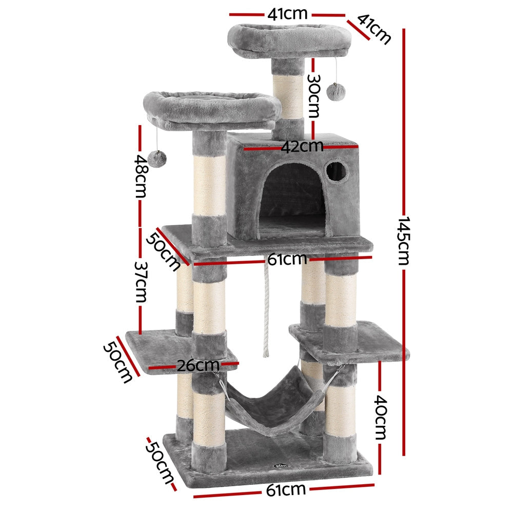 Cat Tree 145cm Scratcher Condo House Light Grey