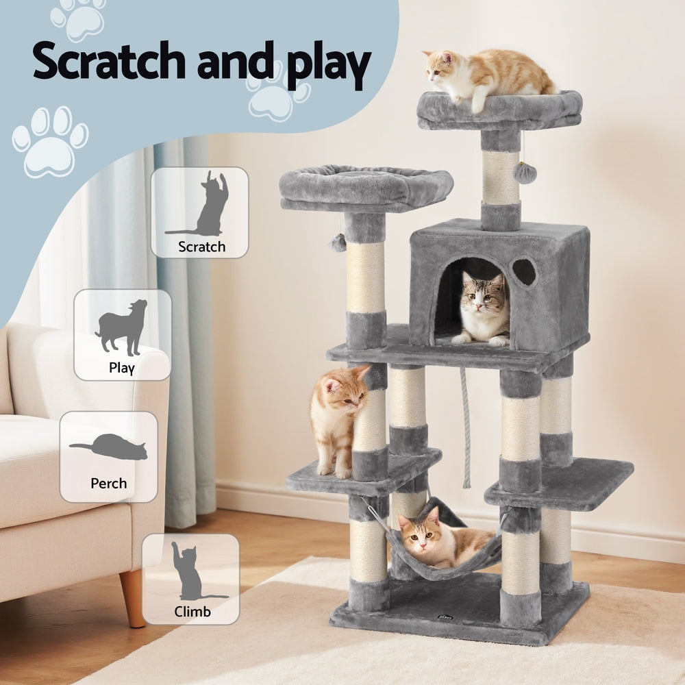 Cat Tree 145cm Scratcher Condo House Light Grey