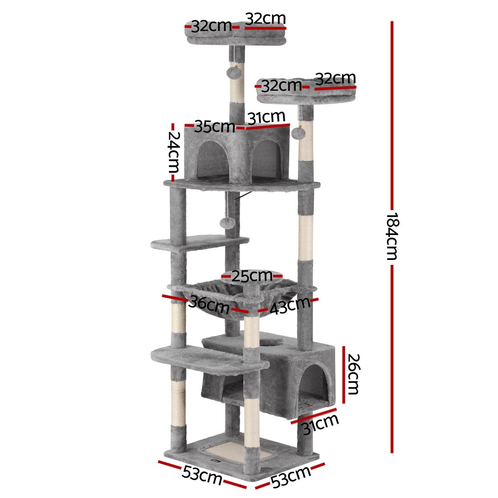 Cat Tree 184cm Tower Scratcher Condo House Light Grey