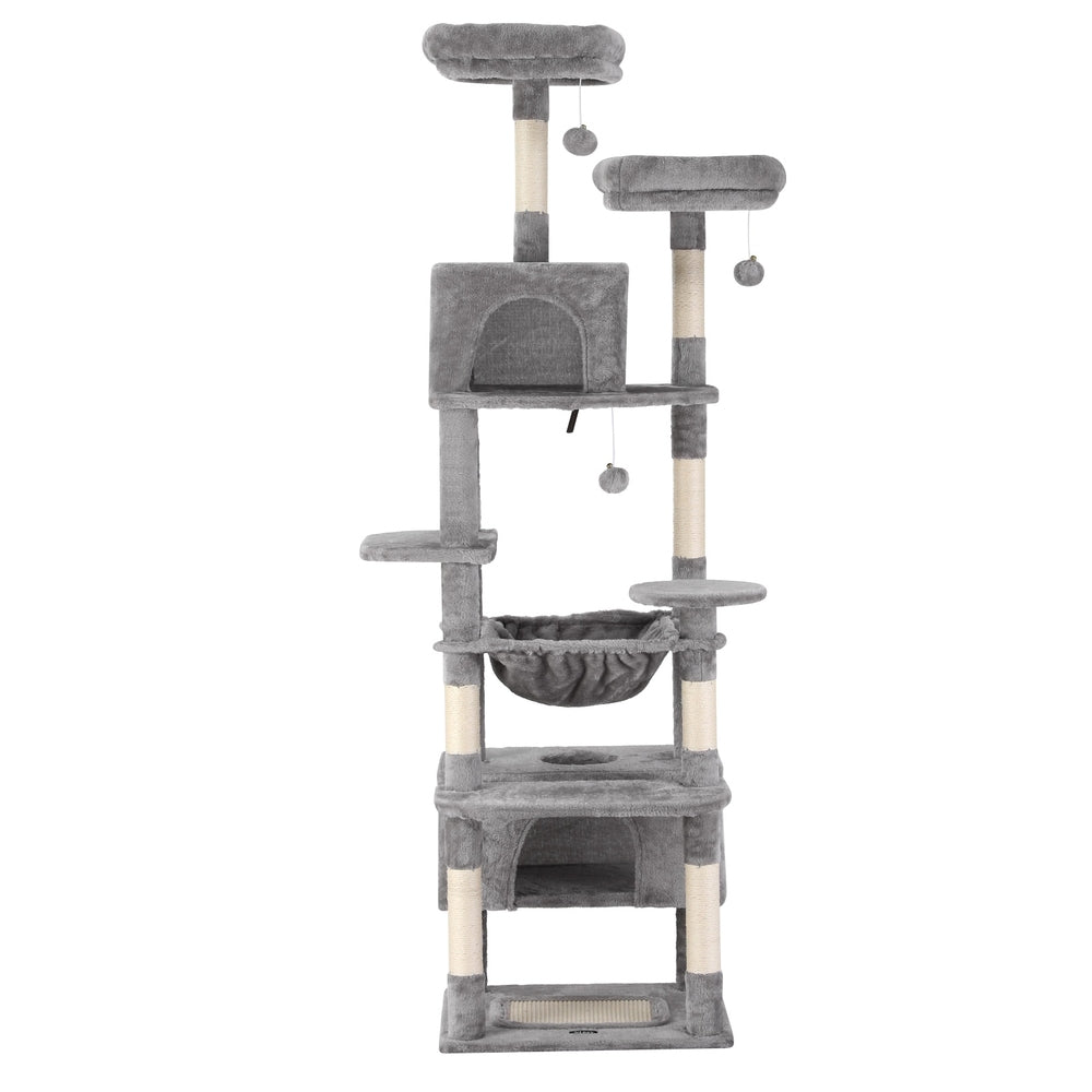 Cat Tree 184cm Tower Scratcher Condo House Light Grey