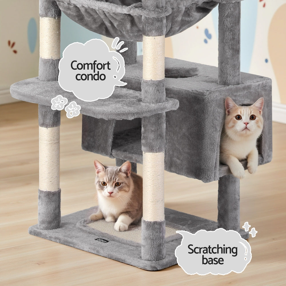 Cat Tree 184cm Tower Scratcher Condo House Light Grey