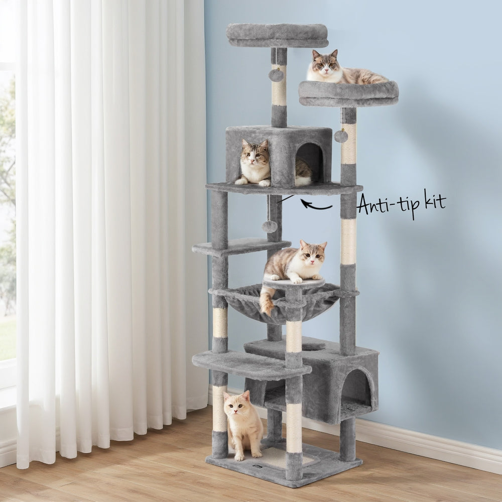 Cat Tree 184cm Tower Scratcher Condo House Light Grey