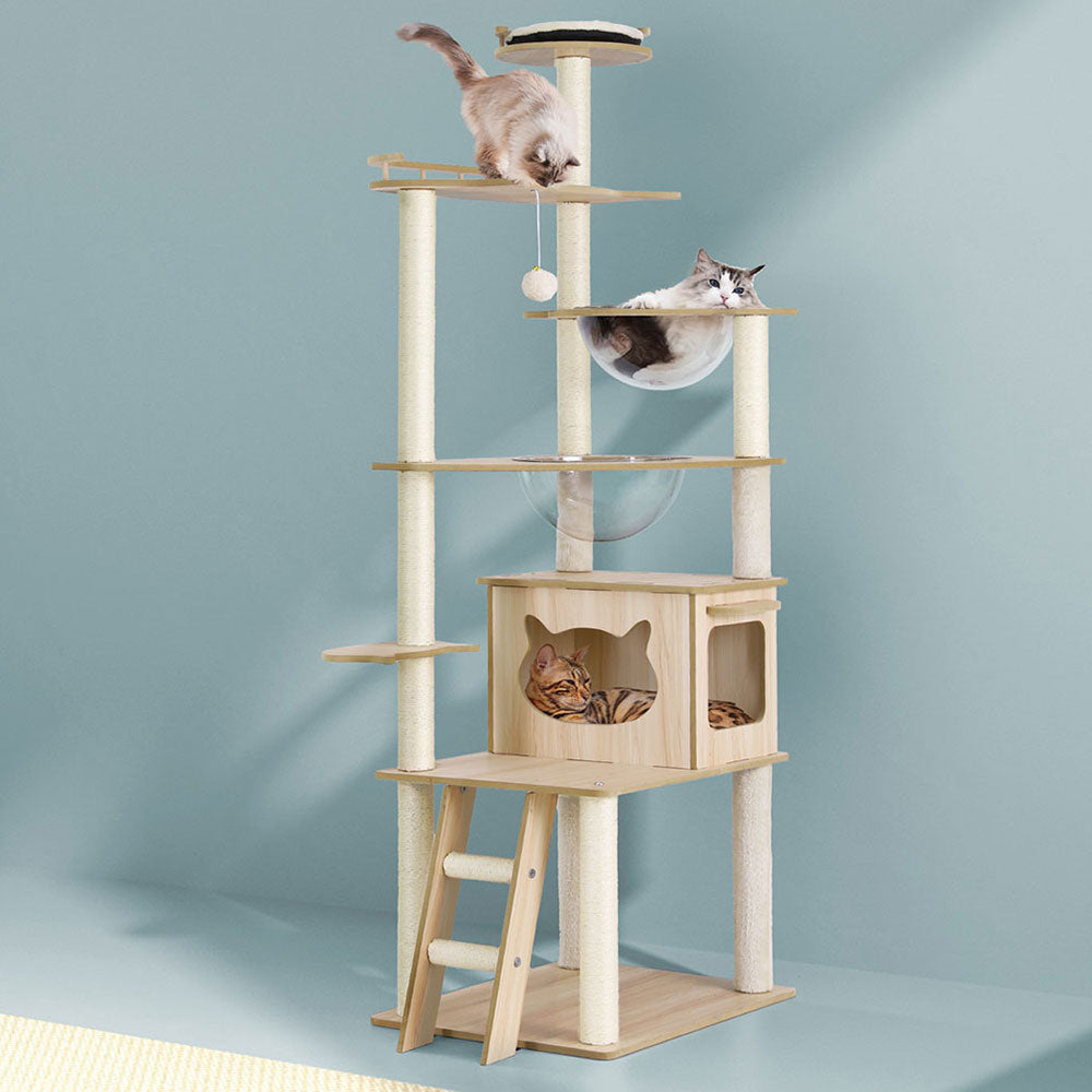 Cat Tree Scratcher 174cm Wood Bed Condo House Ladder