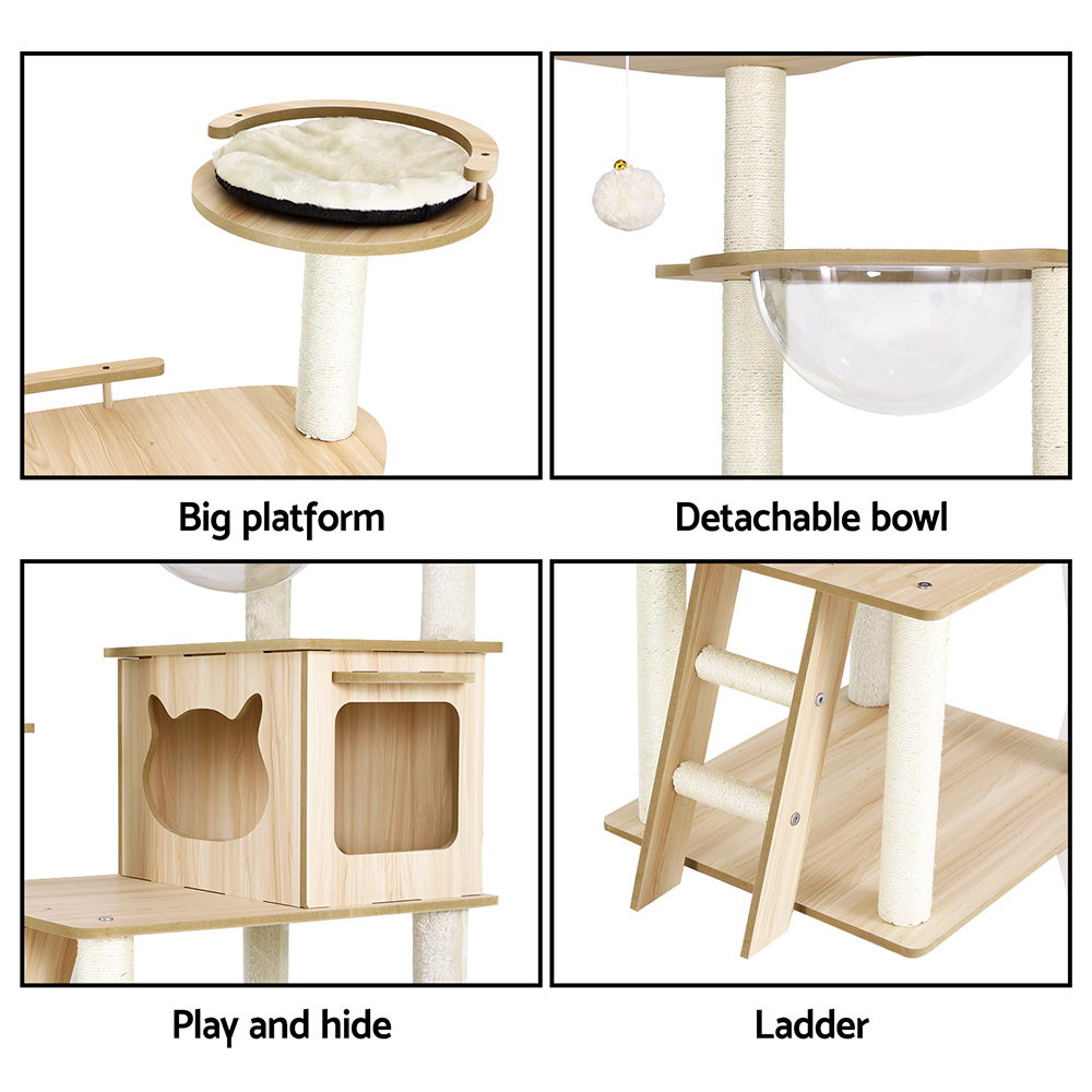 Cat Tree Scratcher 174cm Wood Bed Condo House Ladder