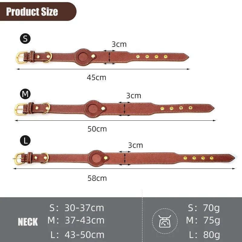 True Blue Pets Luxury Red Leather Dog Collar with AirTag Pocket