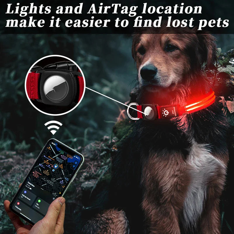 True Blue Pets Waterproof LED Dog Collar with Airtag Pocket
