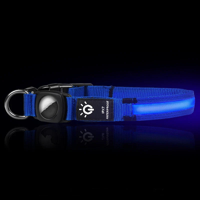 True Blue Pets Waterproof LED Dog Collar with Airtag Pocket