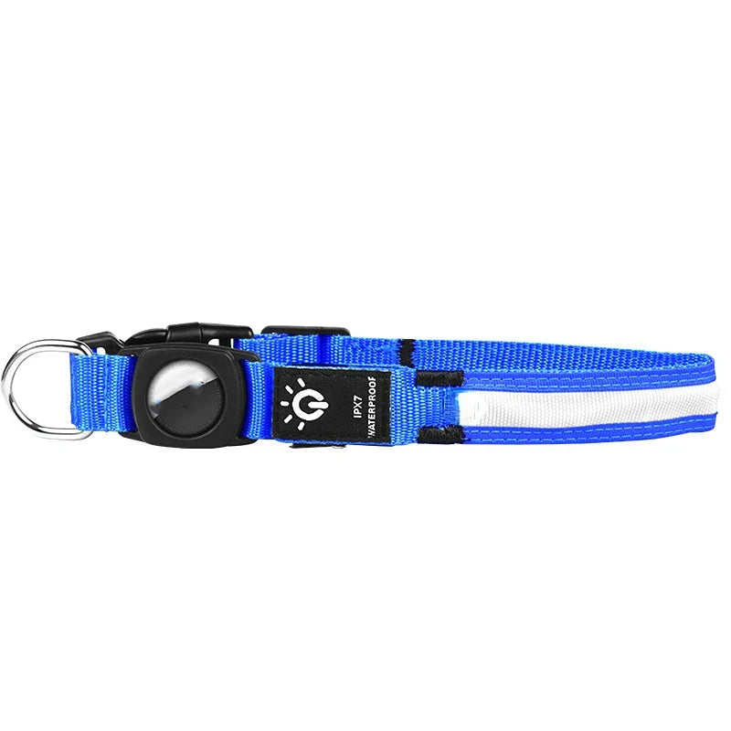 True Blue Pets Waterproof LED Dog Collar with Airtag Pocket