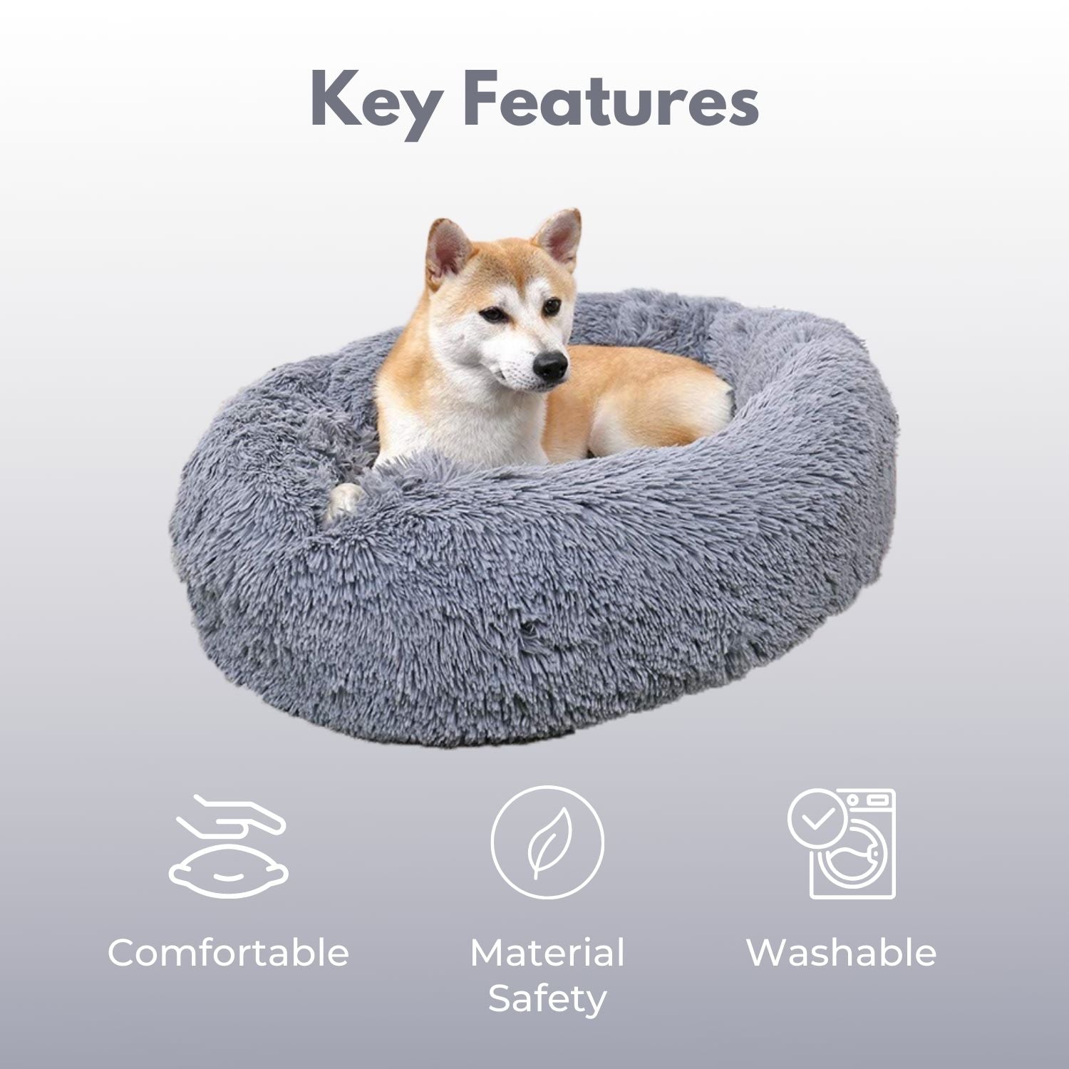 True Blue Pets Luxurious Plush Pet Bed 60cm in Elegant Grey