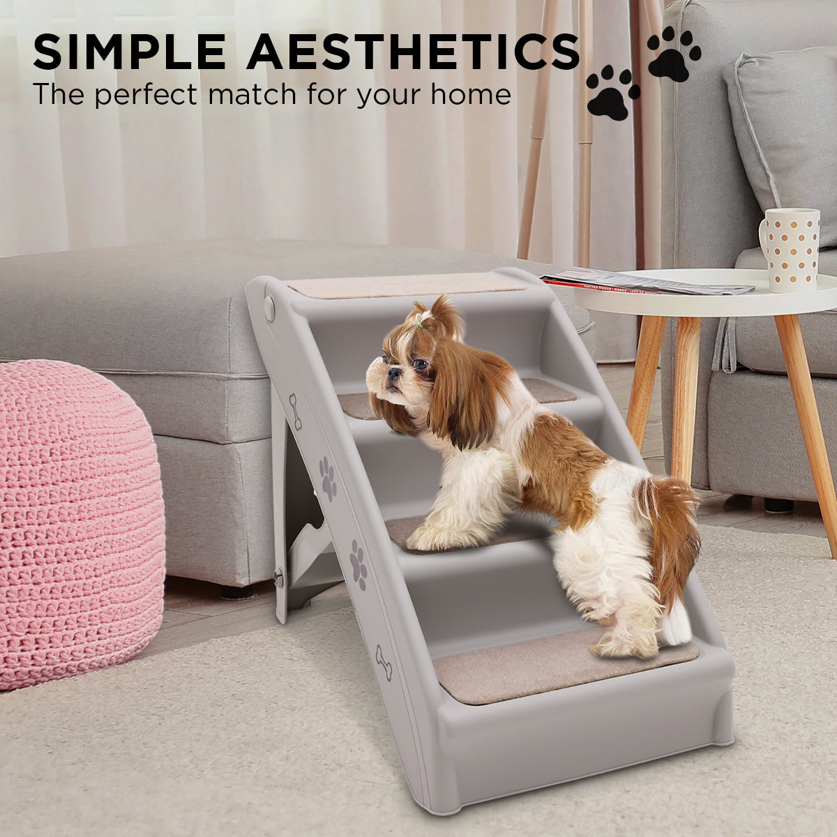 Furtastic Foldable Pet Stairs in Grey - 50cm with Non-Slip Mat for Indoor and Outdoor Use