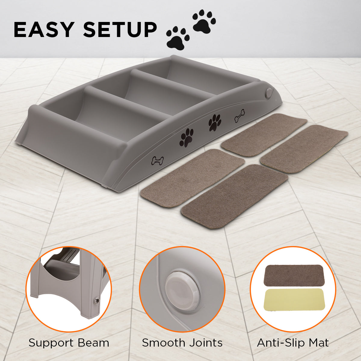 Furtastic Foldable Pet Stairs in Grey - 50cm with Non-Slip Mat for Indoor and Outdoor Use