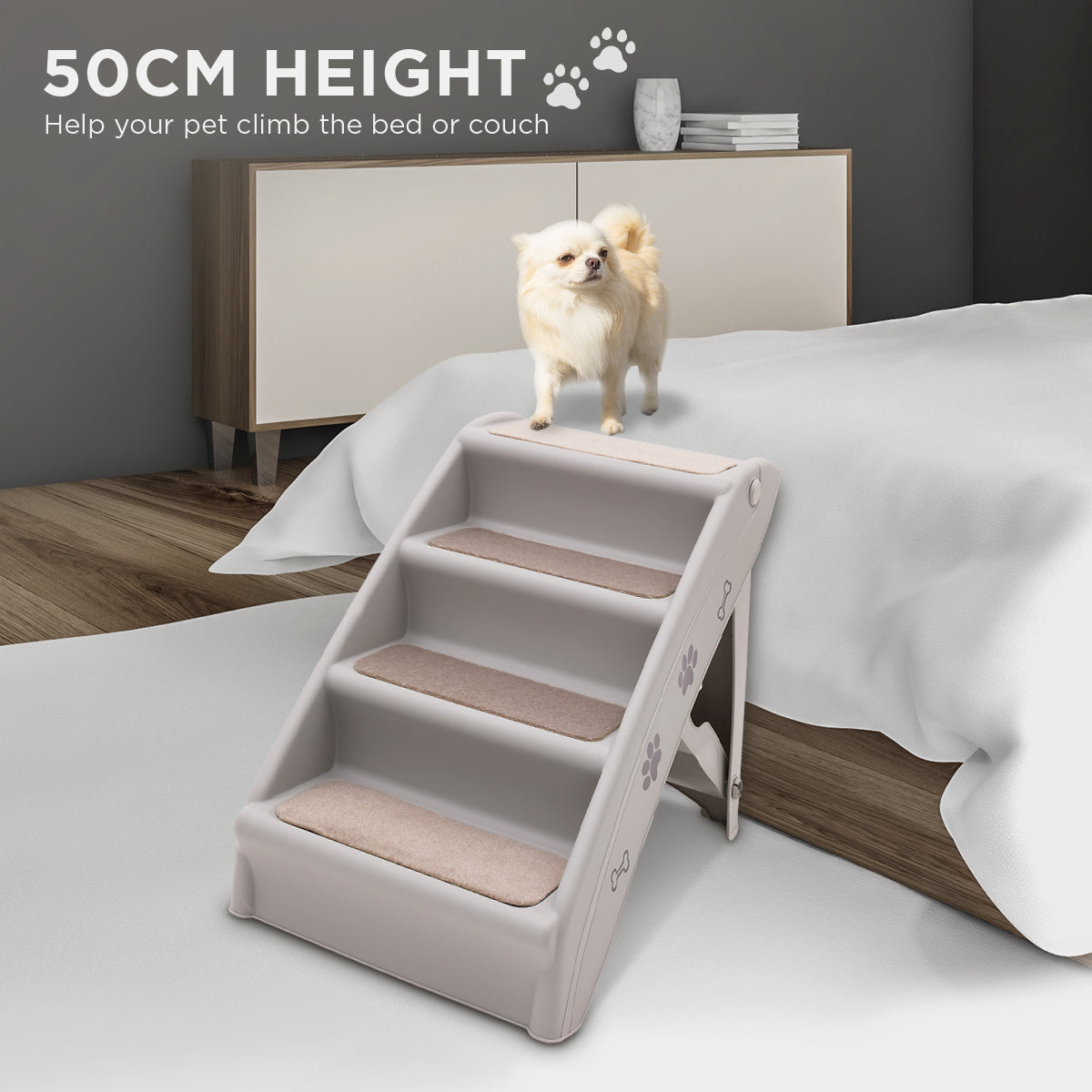 Furtastic Foldable Pet Stairs in Grey - 50cm with Non-Slip Mat for Indoor and Outdoor Use