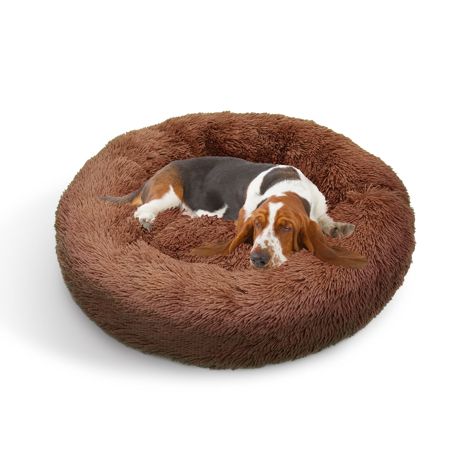 True Blue Pets Luxurious Warm Plush Round Dog Bed - XL 100cm in Light Coffee