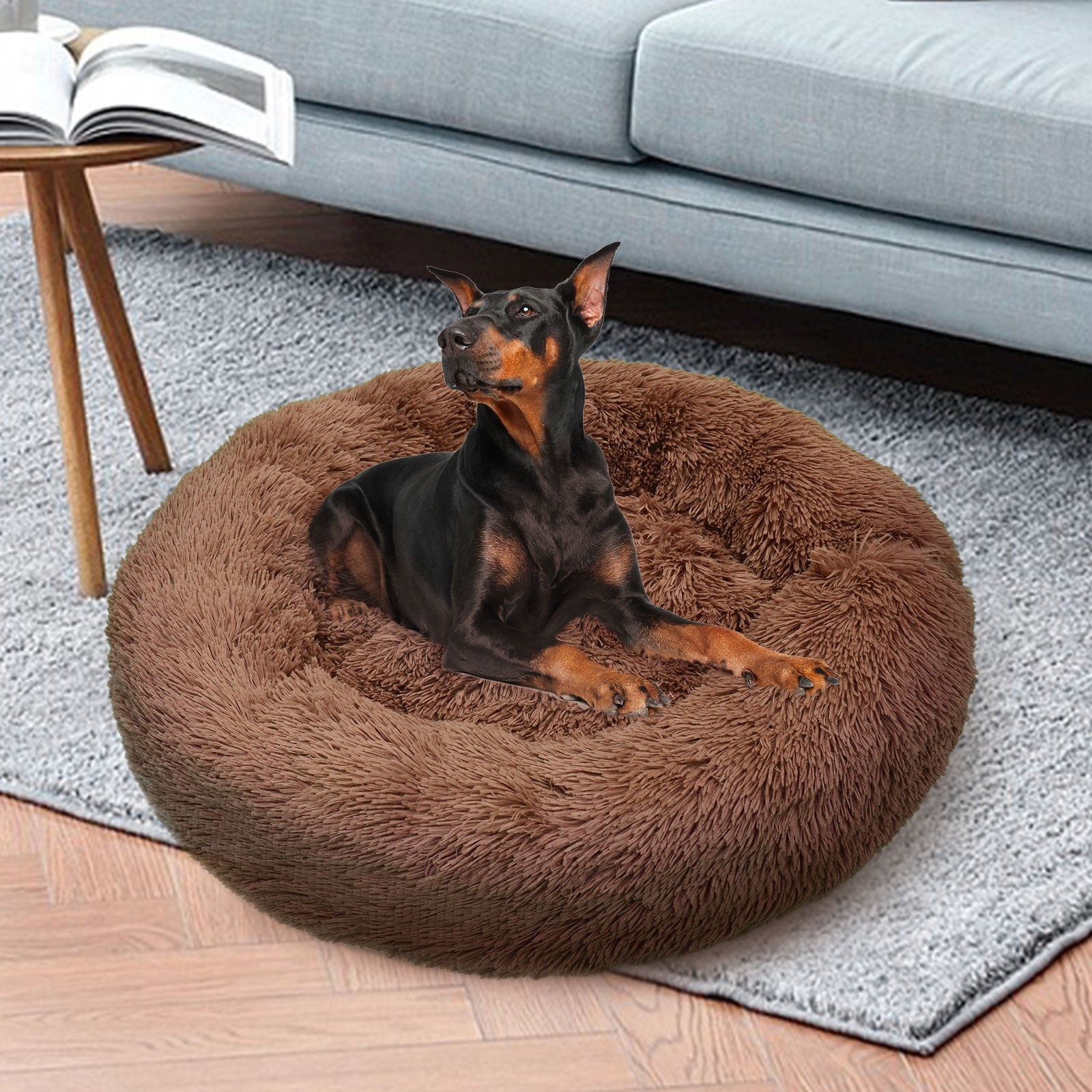 True Blue Pets Luxurious Warm Plush Round Dog Bed - XL 100cm in Light Coffee