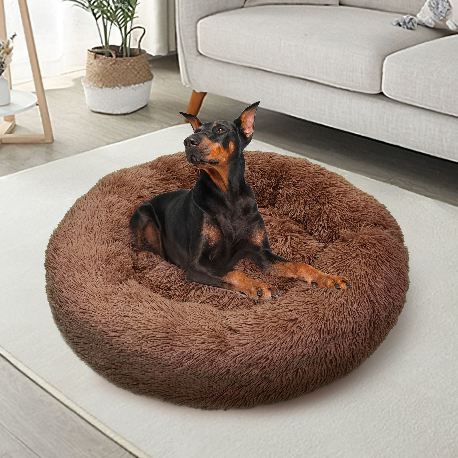 True Blue Pets XXL Plush Round Dog Bed - Premium Comfort in Light Coffee