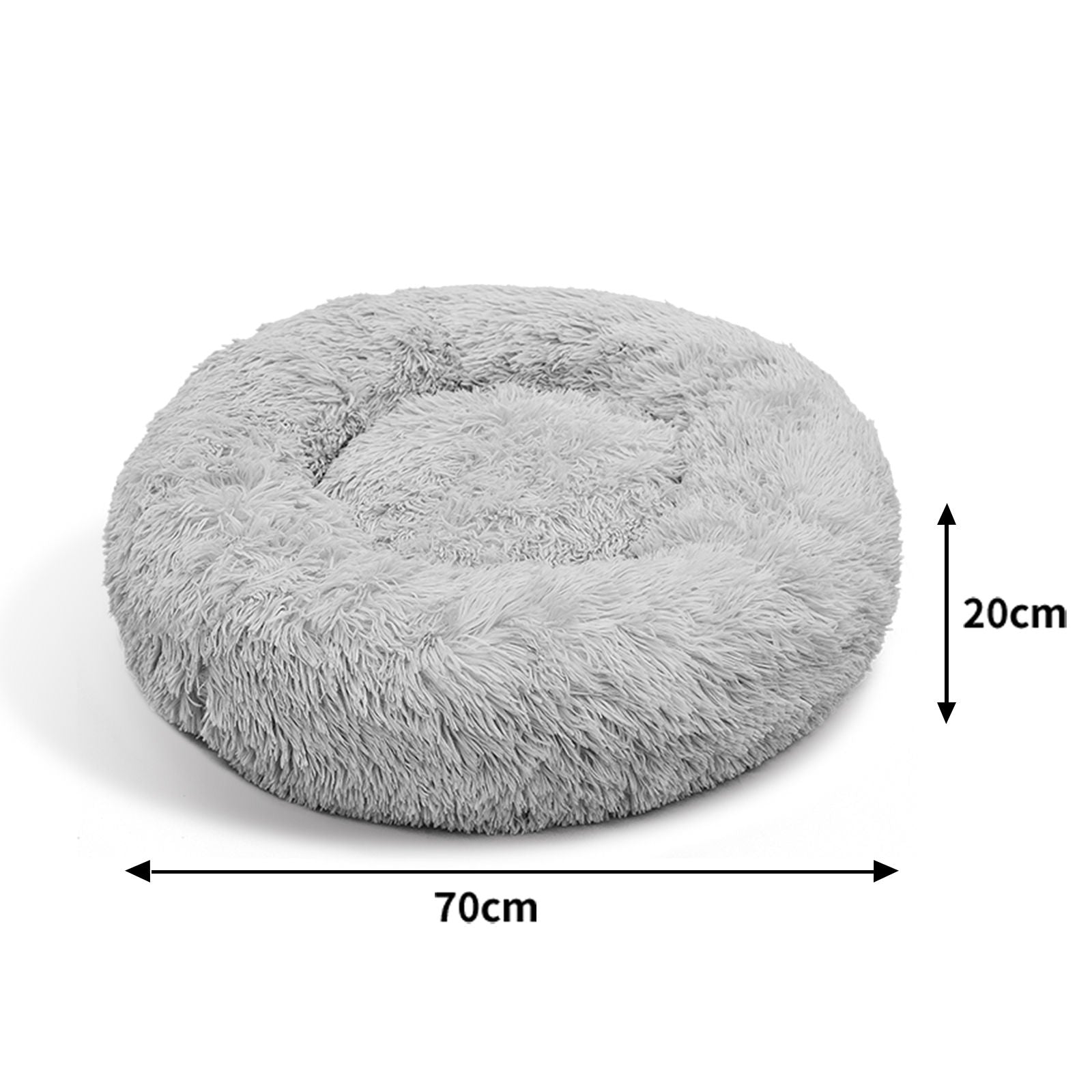 True Blue Pets Luxurious Round Plush Dog Bed - Light Grey (M 70cm)