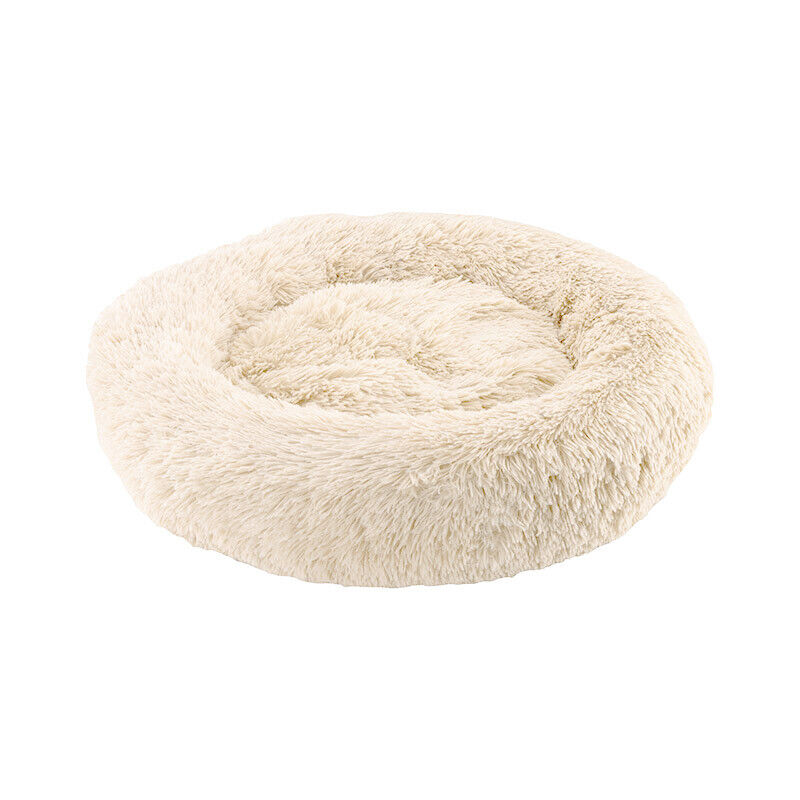 PawfectFriend Luxurious Calming Bed for Dogs & Cats - Plush Fluffy Donut Cushion, 60cm Cream