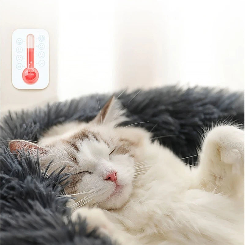 PawfectFriend Luxurious Plush Dog & Cat Calming Bed - Fluffy Donut Cushion in Light Grey, Large 60cm