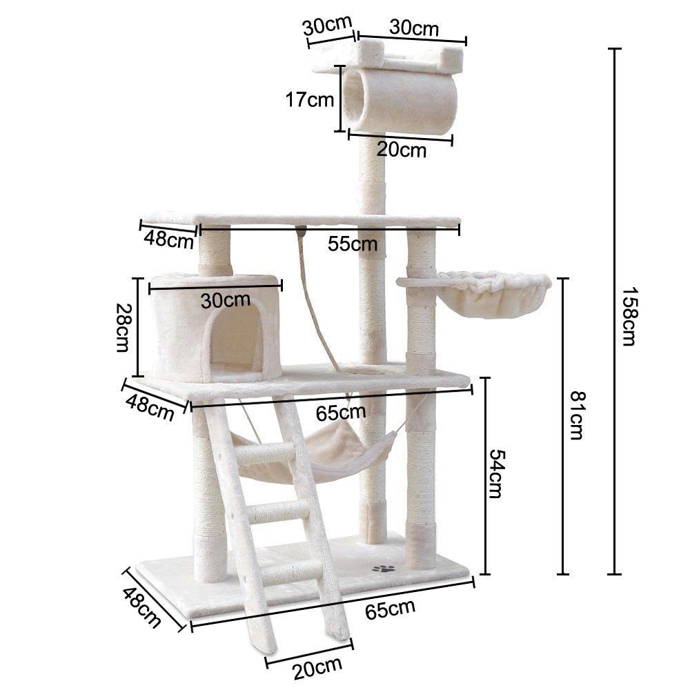 158cm Cat Tree Scratching Post Toy House Furniture Multilevel - beige