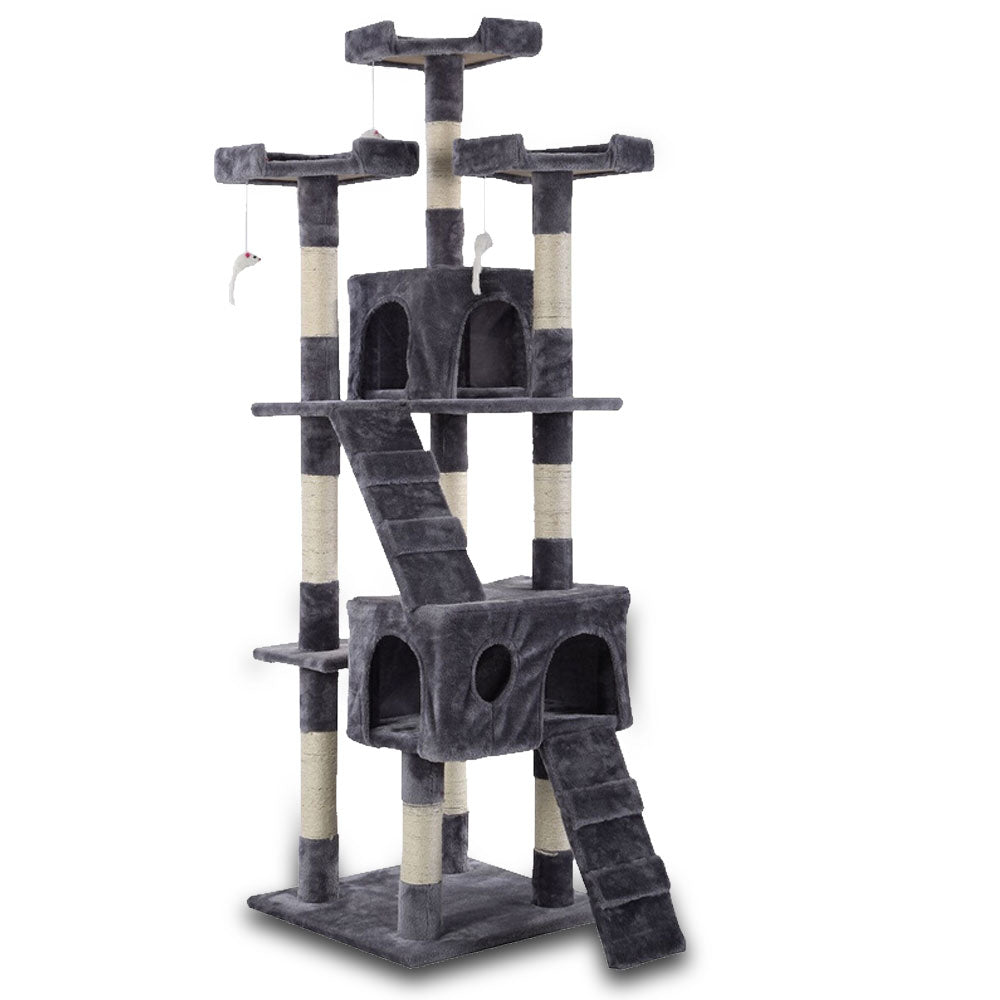 170cm Cat Tree Scratching Post Toy House Furniture Multilevel - grey