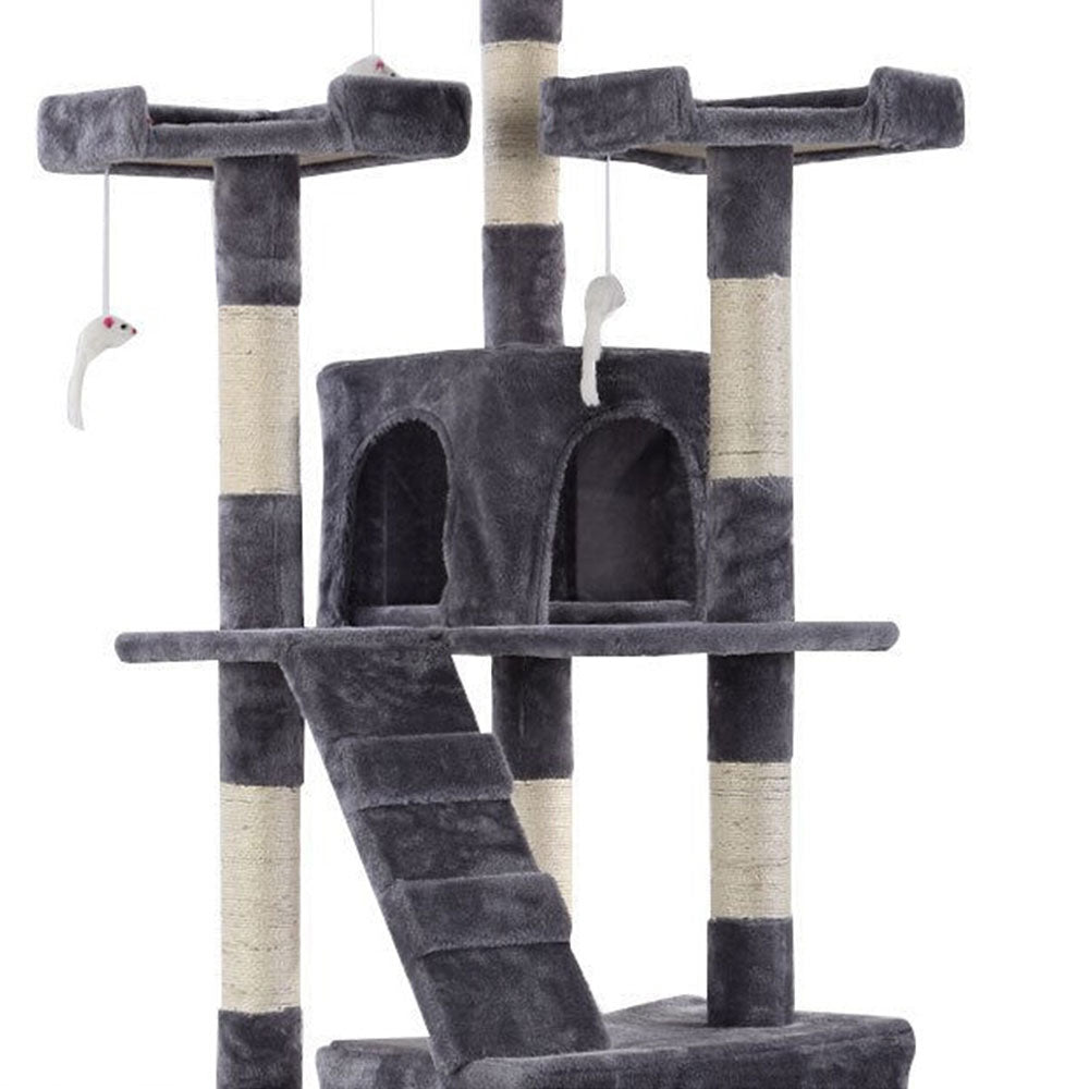 170cm Cat Tree Scratching Post Toy House Furniture Multilevel - grey
