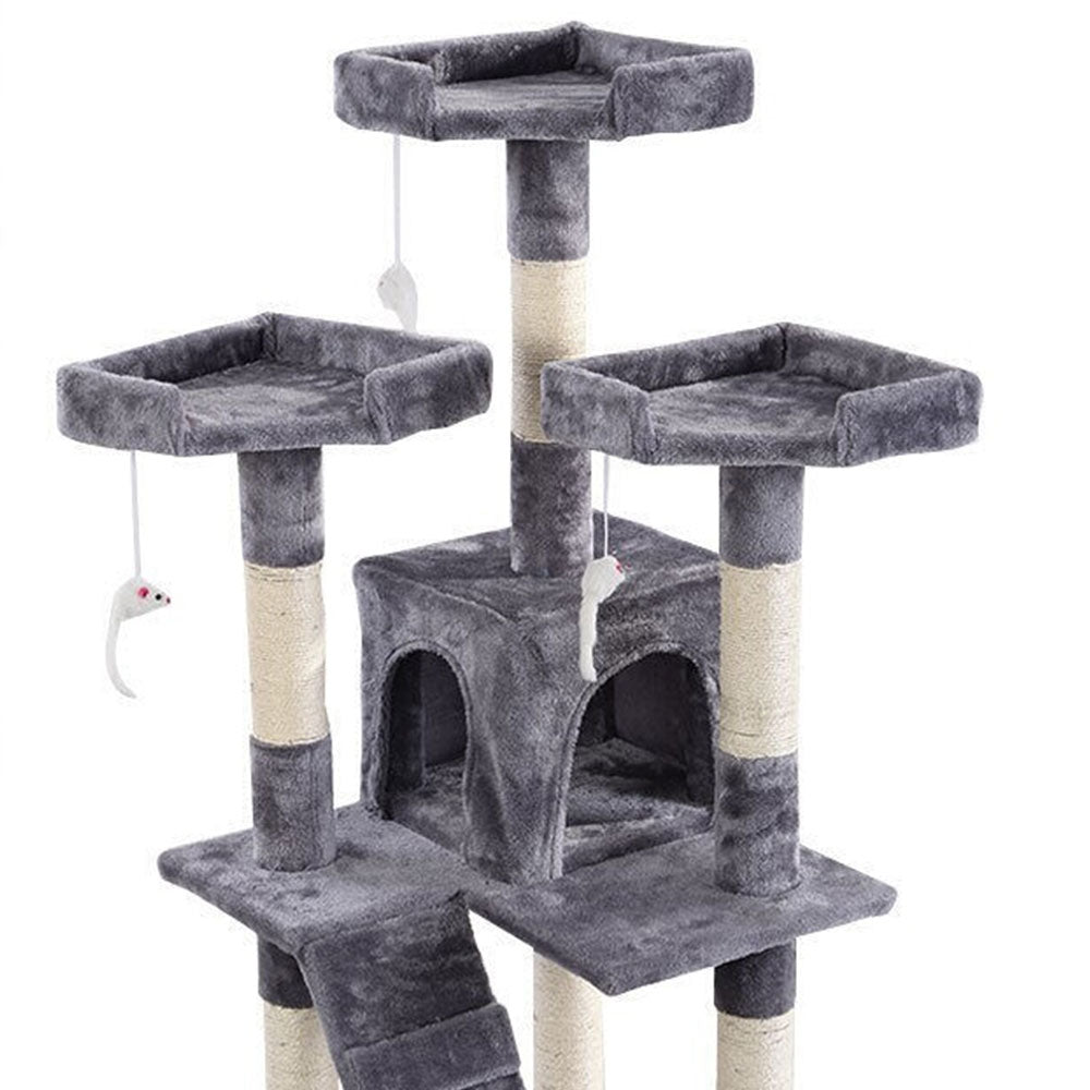 170cm Cat Tree Scratching Post Toy House Furniture Multilevel - grey