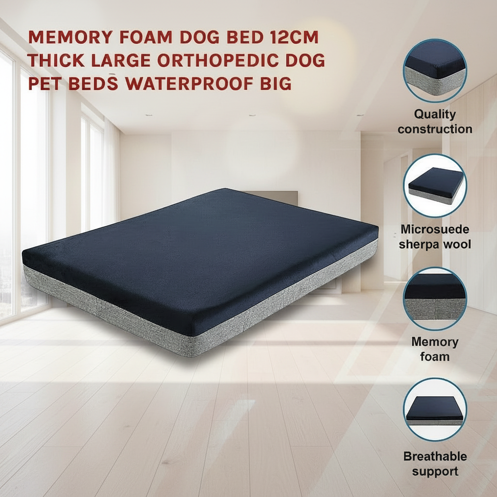 Palermo Memory Foam Orthopedic Dog Bed - 12CM Thick, Waterproof Comfort for Large Breeds