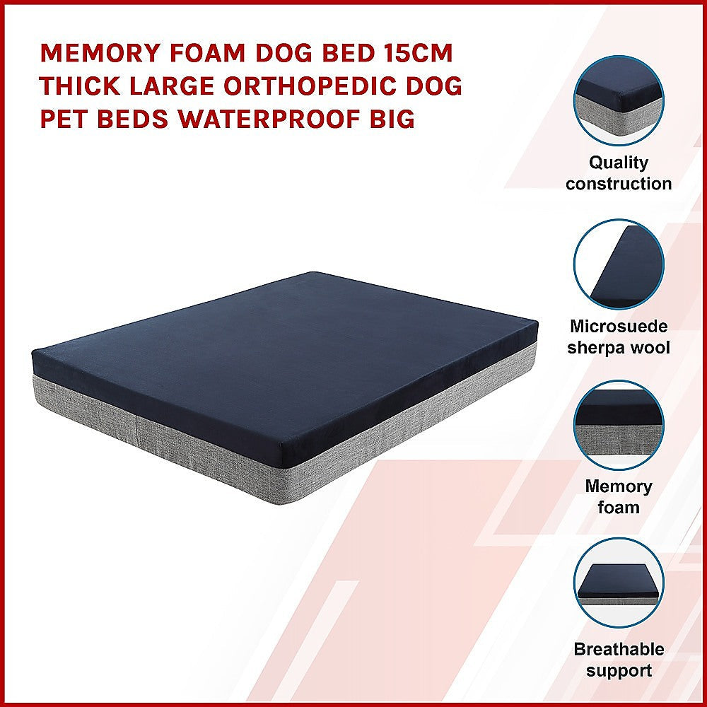 Palermo Luxury 15CM Thick Orthopedic Memory Foam Dog Bed for Extra-Large Dogs