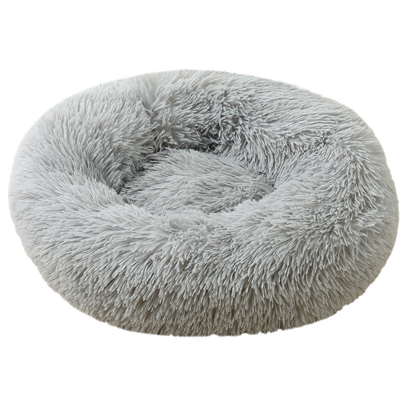 True Blue Pets Light Grey 50cm Plush Cozy Round Pet Bed for Cats and Small Dogs