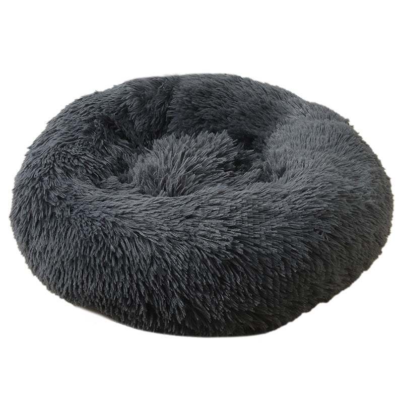 True Blue Pets Plush Round Pet Bed - 50cm Dark Grey Luxury for Cats & Dogs