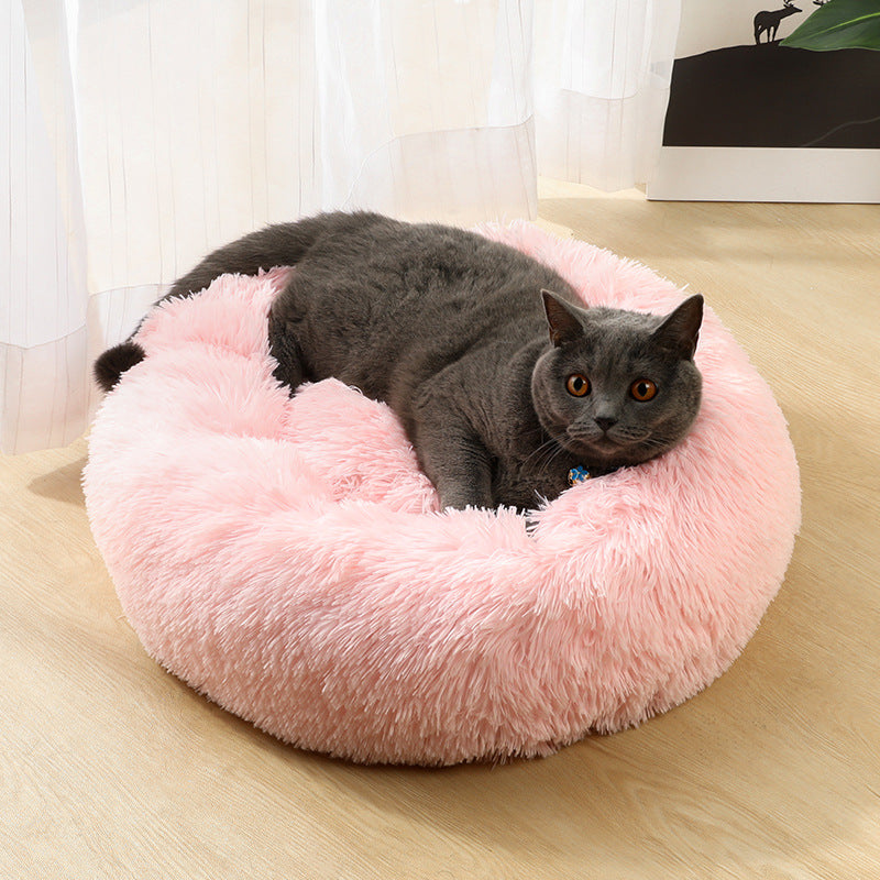 True Blue Pets Plush Round Pet Bed - 50cm Dark Grey Luxury for Cats & Dogs