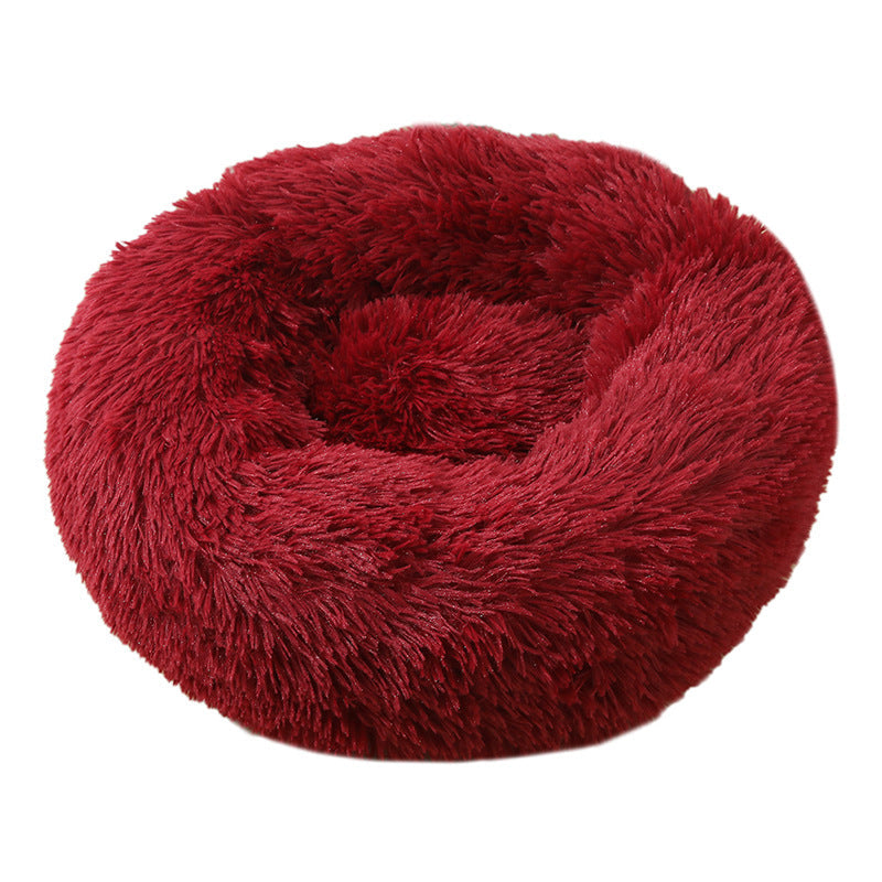 True Blue Pets Wine Red Luxurious Round Plush Pet Bed - 50cm Cozy Haven for Cats & Dogs