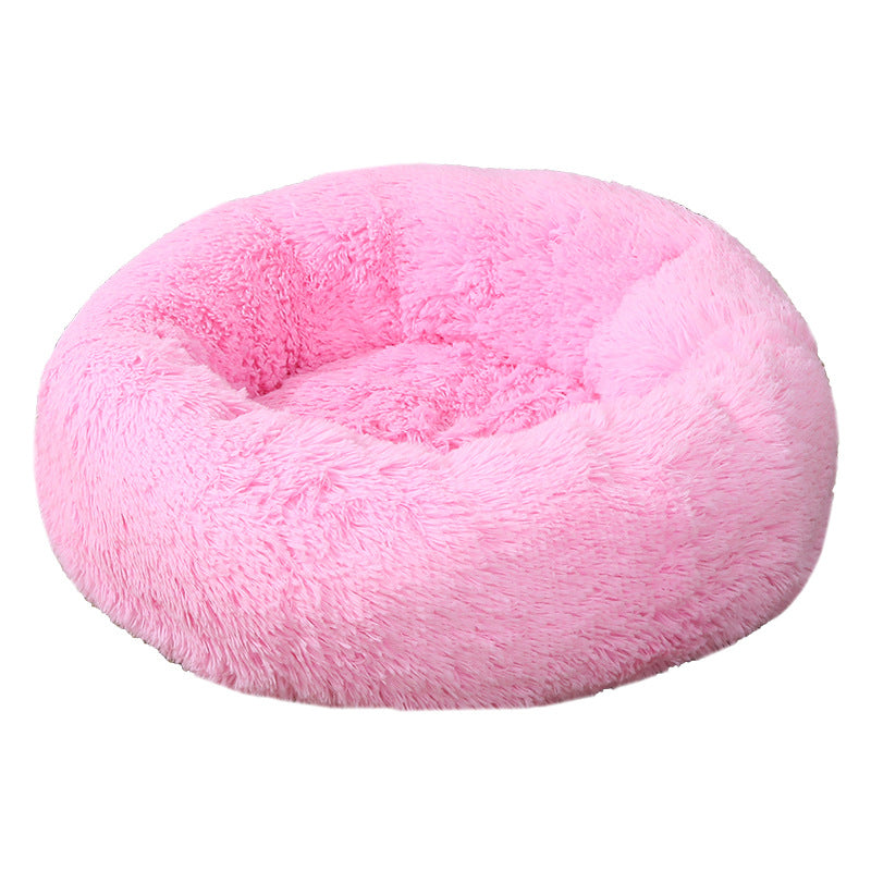 True Blue Pets Luxe Light Pink Plush Round Pet Bed - Cozy Comfort for Cats and Small Dogs